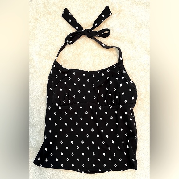 Lands End Tankini Black White Size 14 D Small Diamond Pattern Adjustable Strap - Picture 2 of 15